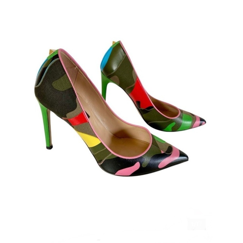 Valentino Rockstud Camouflage Canvas & Leather Pumps 100mm Stiletto EU 36
